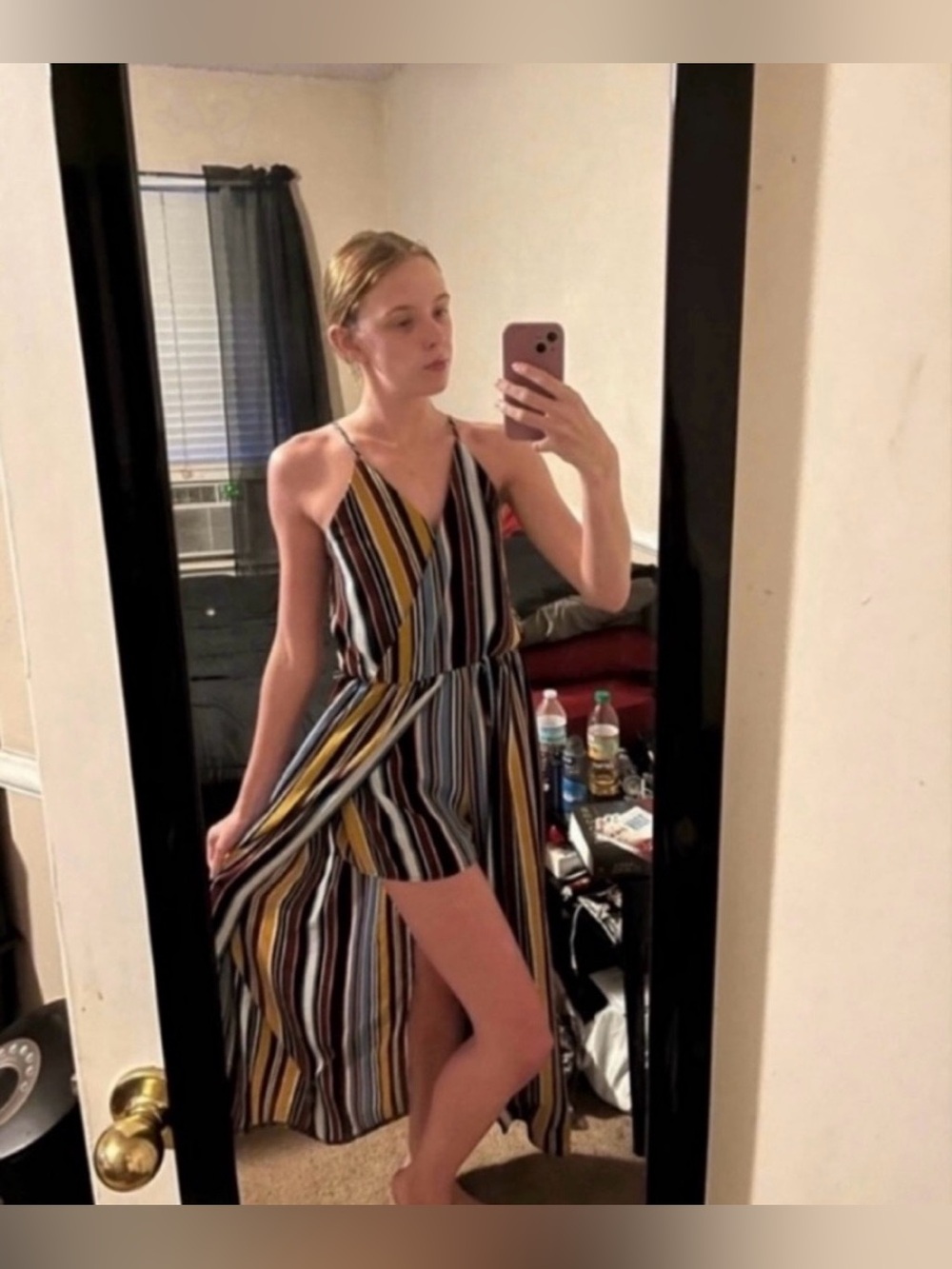 Striped Sleeveless High-Low Sundress in Multicolor- Rue 21